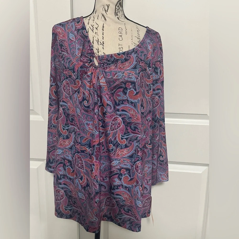 Hearts of Palm Paisley Blouse - Blue and Pink - Picture 2 of 9